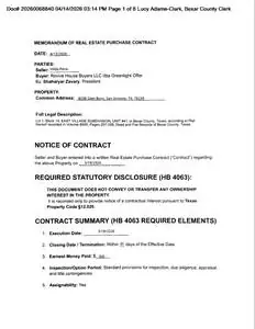 Recorded memorandum of contract, Bexar County, TX