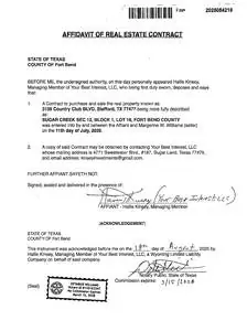 Recorded memorandum of contract, Fort Bend County, TX