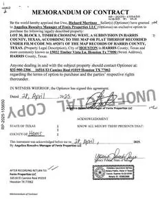Recorded memorandum of contract, Harris County, TX